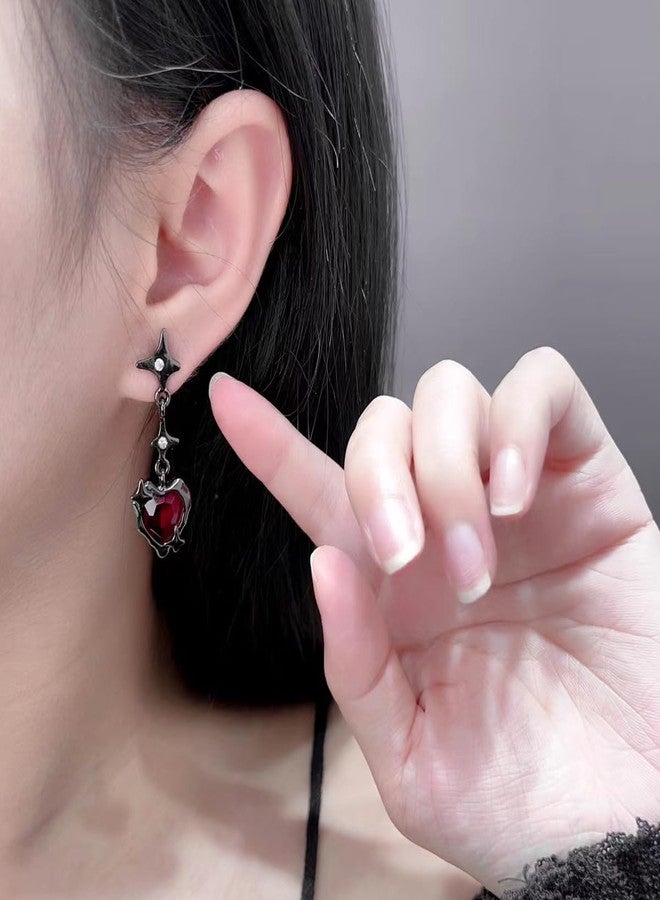 Decixde Vintage Gothic Earrings for Women Dangling Rhinestone Red Heart Black Earrings Vampire Costume Cosplay Halloween Party Accessories Jewelry(heart) - Image 3